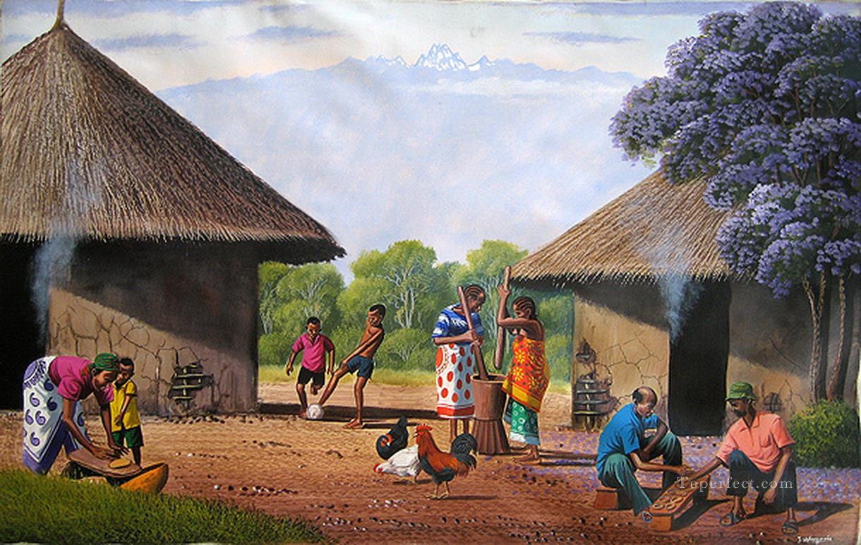 Homestead traditionnel de l’Afrique Peintures à l'huile